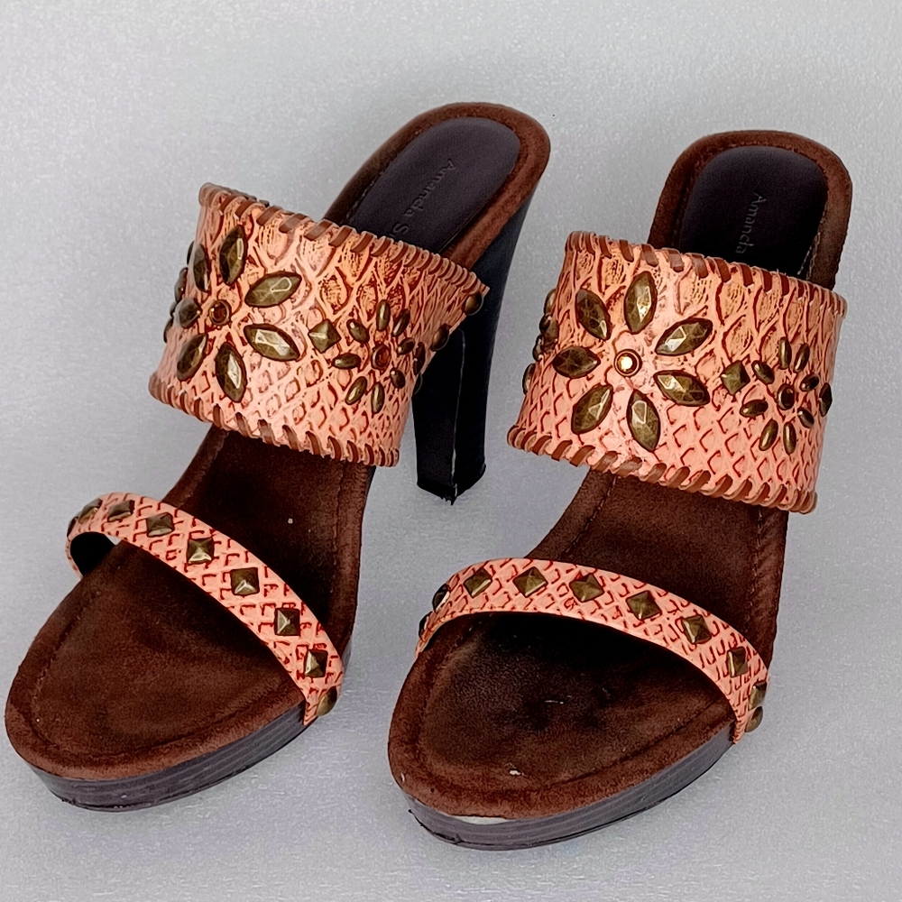 Amanda Smith shoes Womens Size 8.5 Salmon Topaz  Bead adorned leather slides